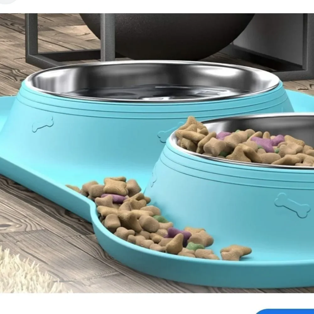 New Active Pets Dog Cat Bowl Set Stainless Steel No Spill Mess small silicone